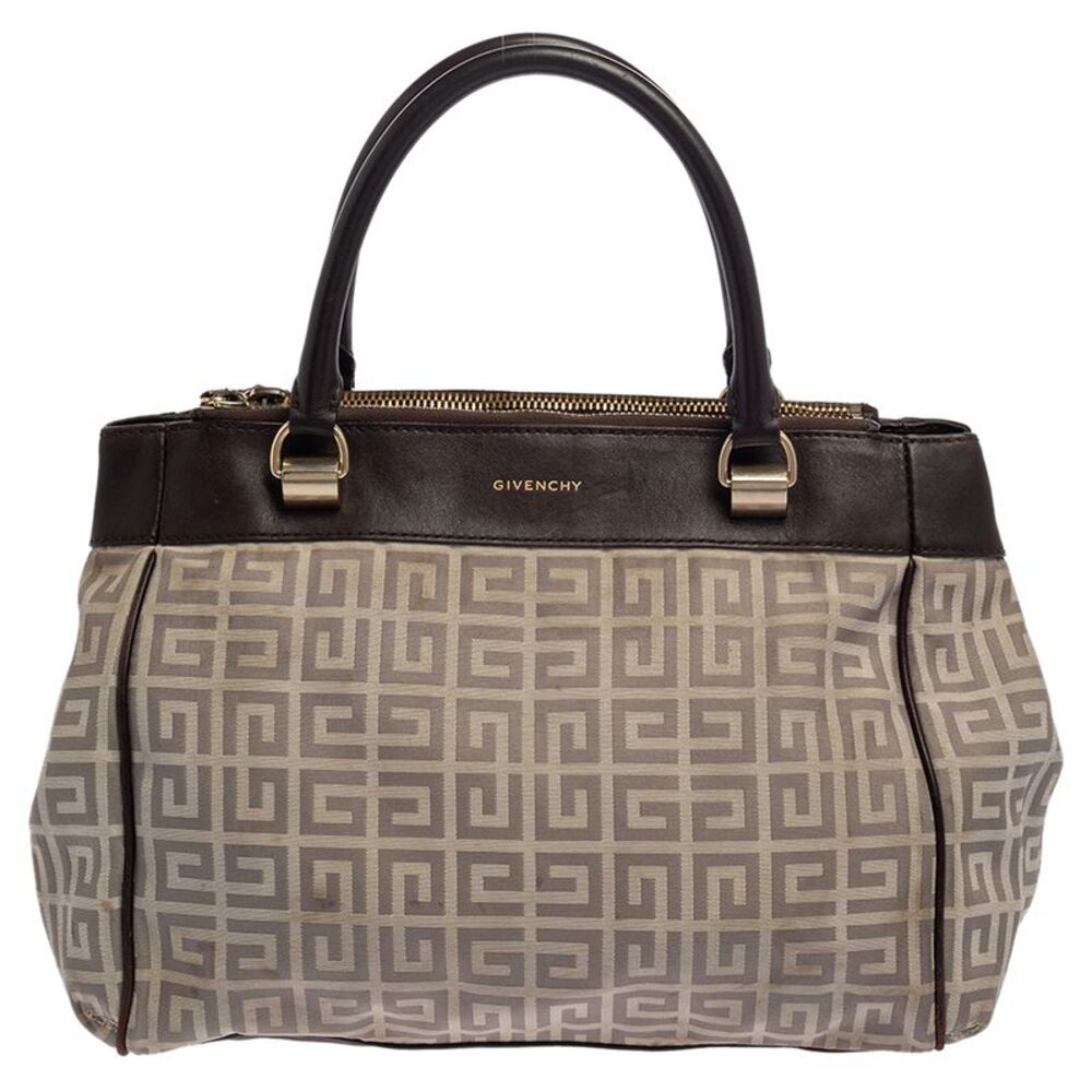Givenchy Dark Brown/white Monogram Canvas And Leather Double Zip Tote